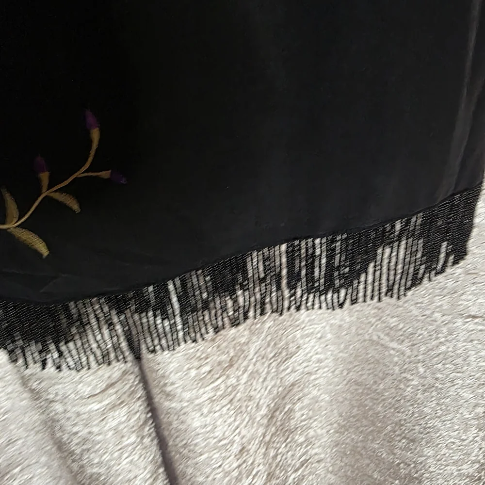 Clio Black Pencil Skirt with Vibrant Floral Embroidery And Fringe - Picture 5 of 6